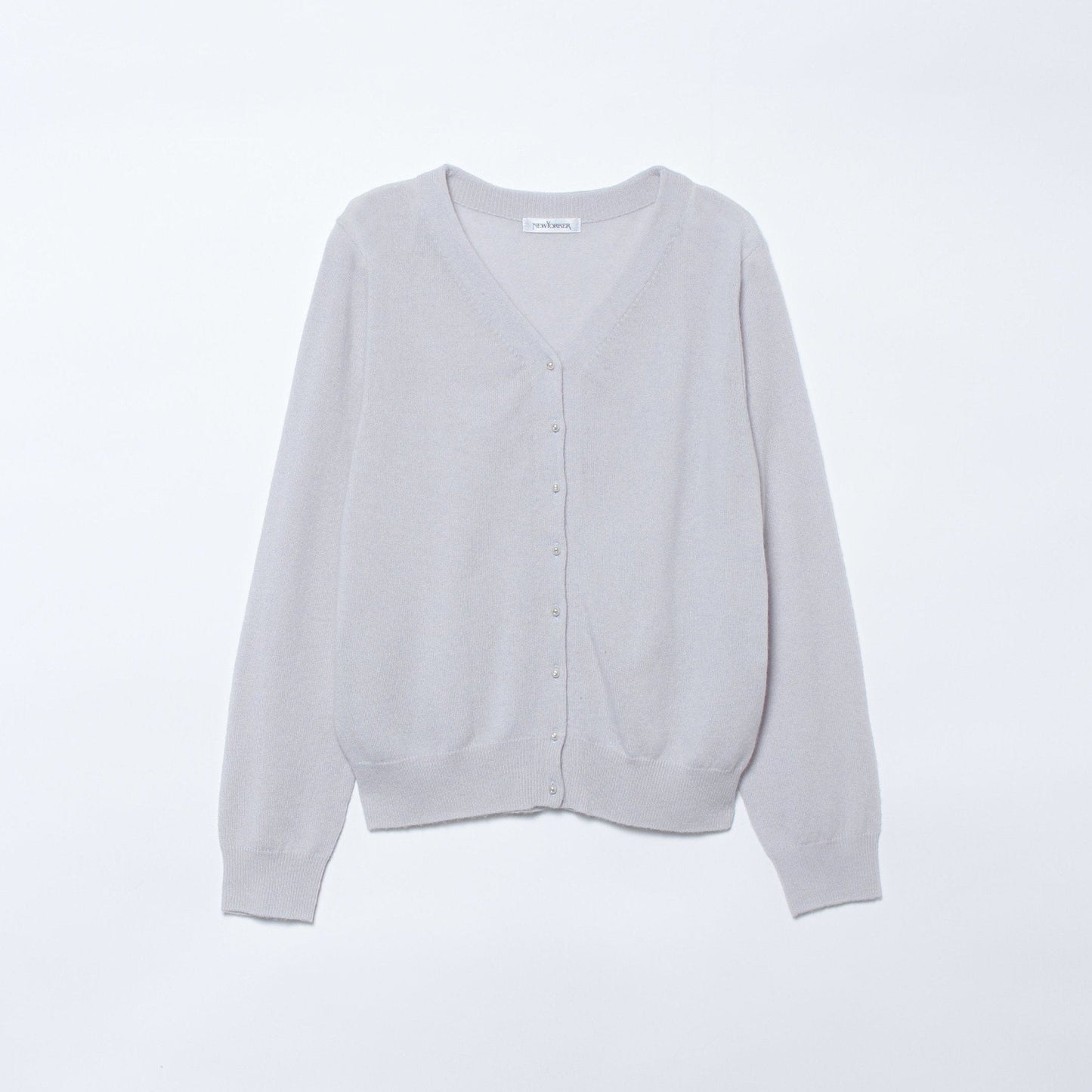 【L】シルケットウールカシミヤ Vネックカーディガン