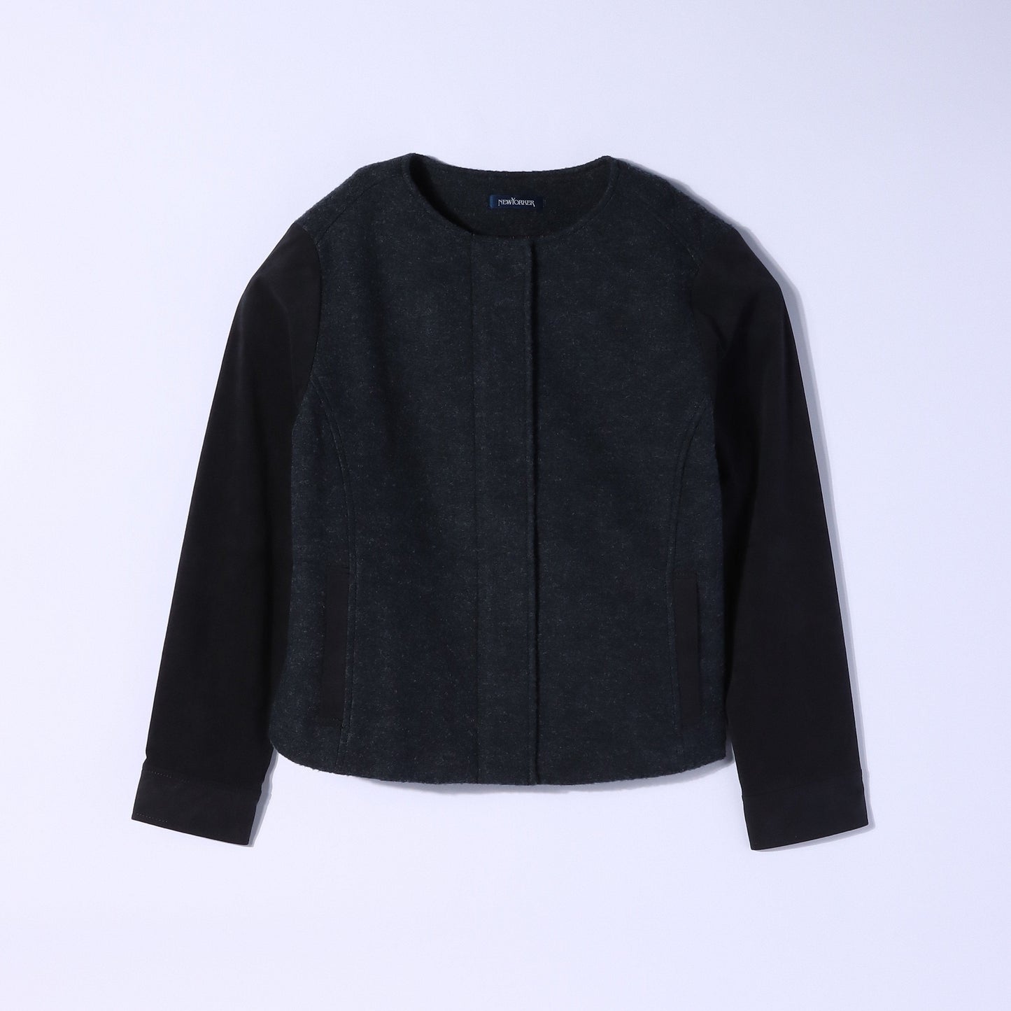 【L】異素材コンビ ジップアップブルゾン