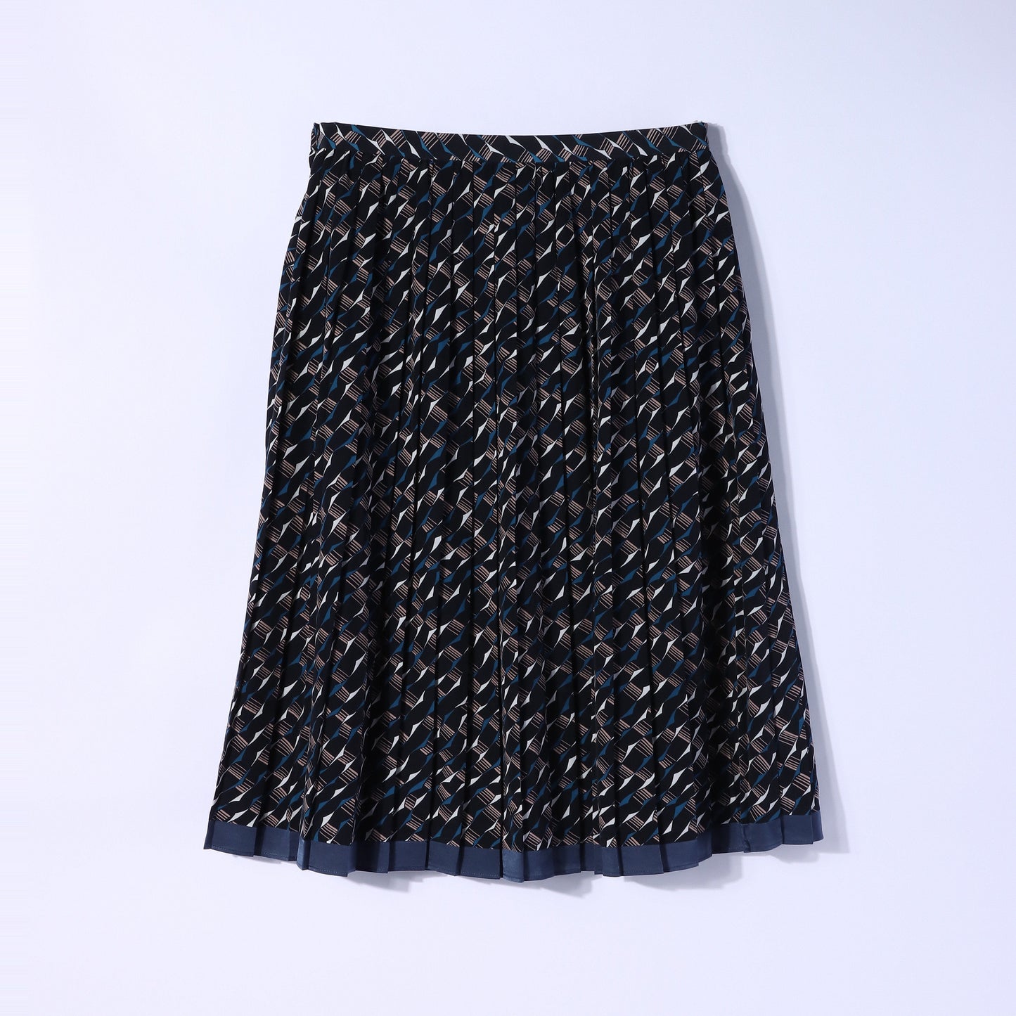 【L】ジオメトリックモチーフプリント プリーツミモレスカート