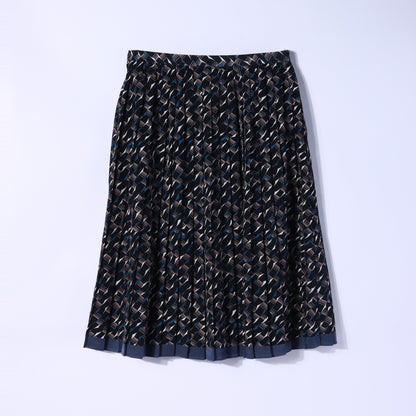 【L】ジオメトリックモチーフプリント プリーツミモレスカート