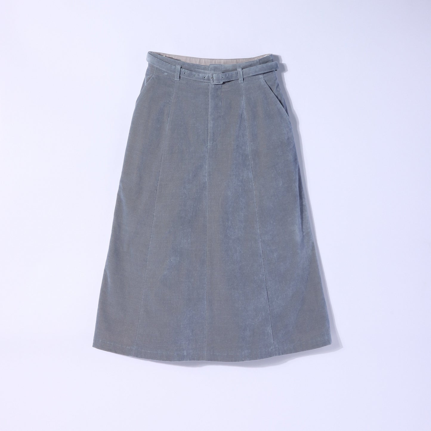シャンブレーコール ベルト付きセミフレアスカート