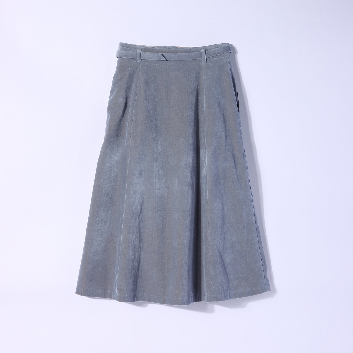 シャンブレーコール ベルト付きセミフレアスカート