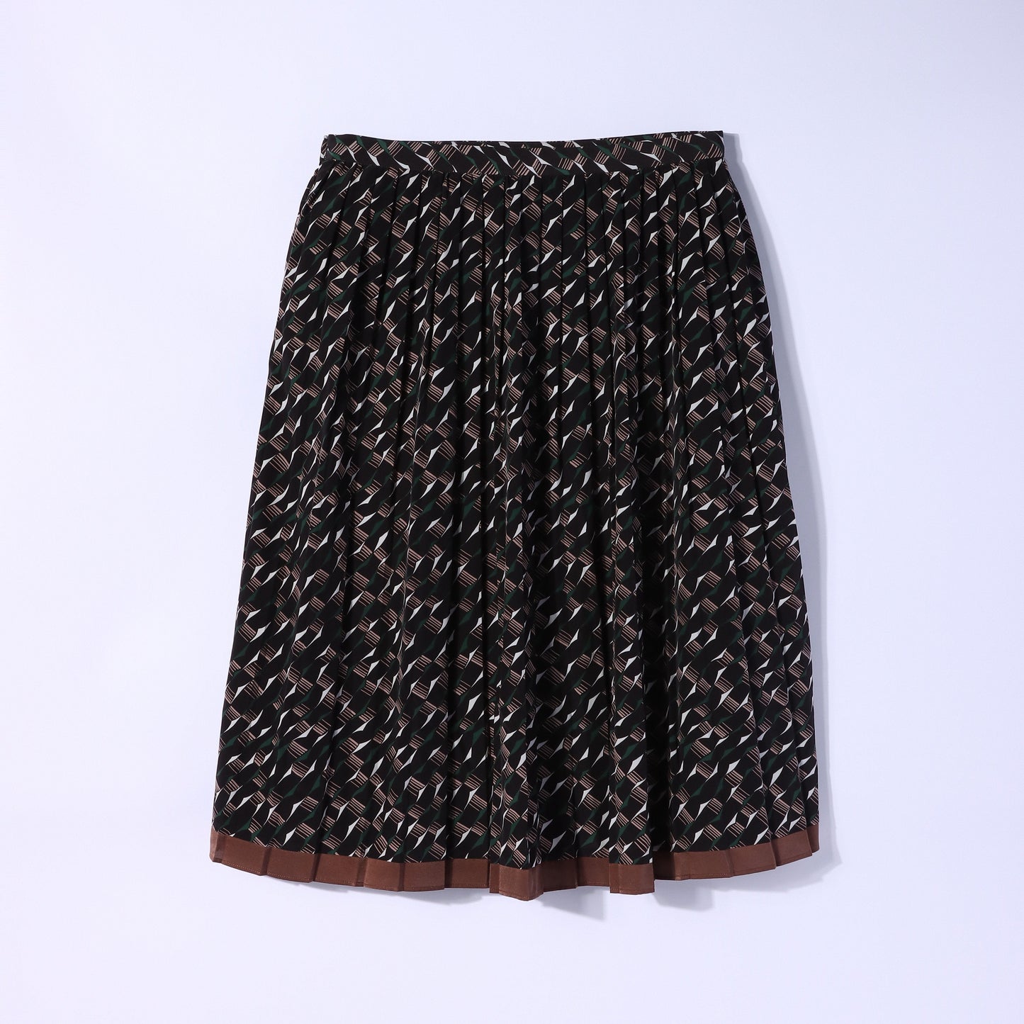 【L】ジオメトリックモチーフプリント プリーツミモレスカート