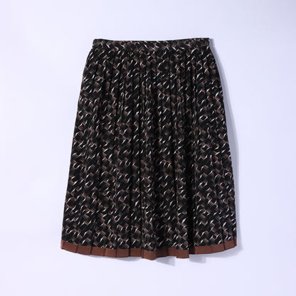 【L】ジオメトリックモチーフプリント プリーツミモレスカート